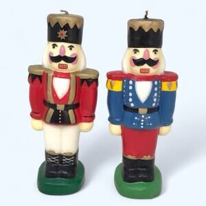 Boston Warehouse 8" Candles Set of 2 Nutcracker Christmas Holiday Red & Blue